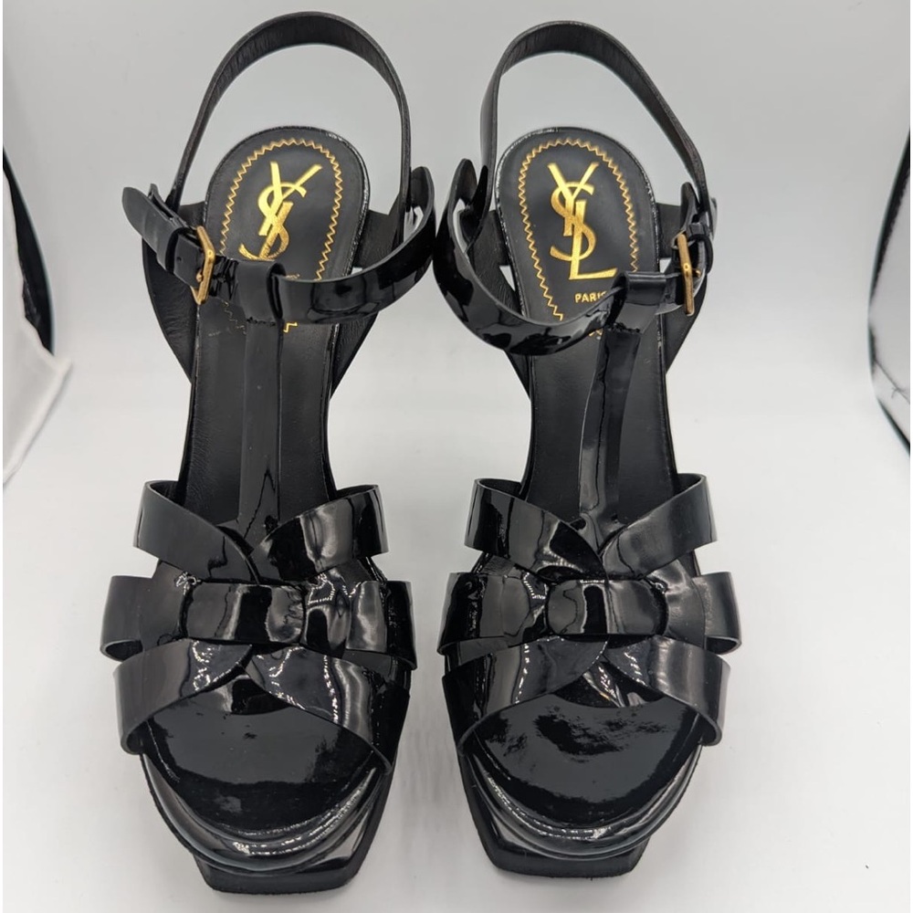 YSL TRIBUTE PUMPS BLACK 37.5 PATENT LEATHER